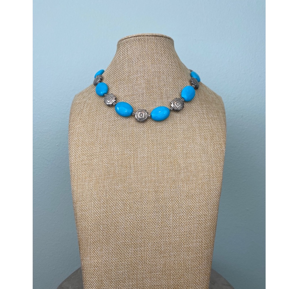 NWOT Turquoise Stone and Silver Metal Beads Set